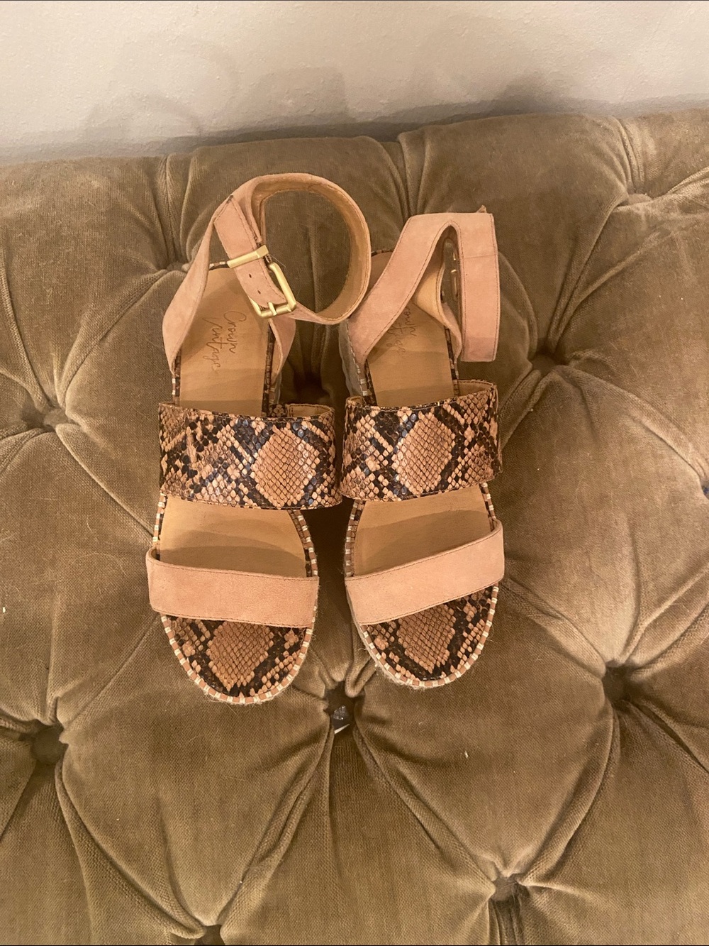 Crown Vintage Tan Espadrille Platform Sandals with Snake-Print Strap 7